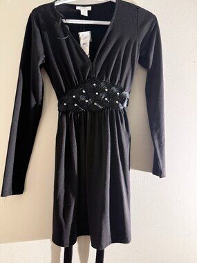 LOFT NWT Black Long Sleeve Wrap Front Elastic Waist Tie Mini Dress | XS